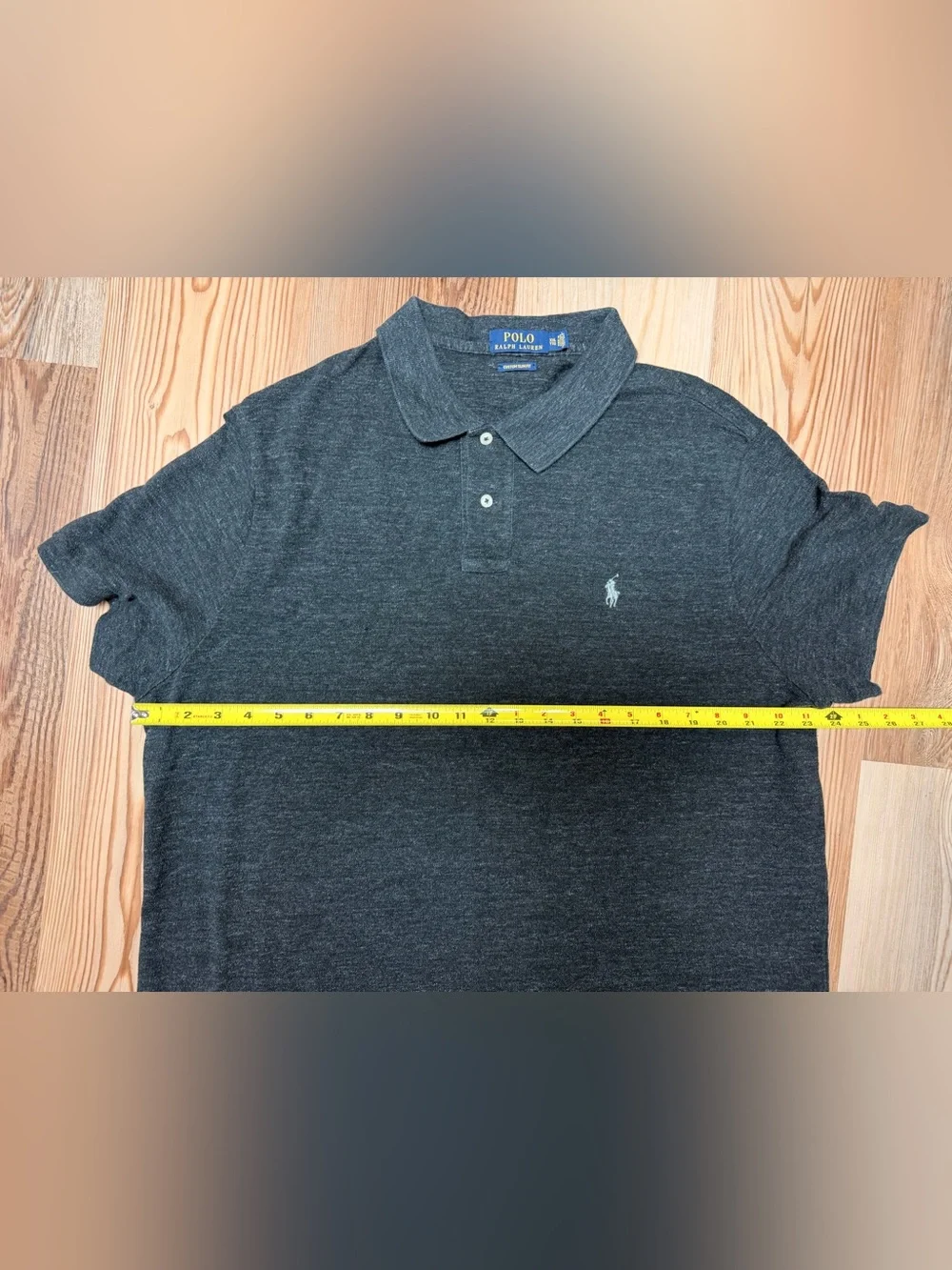 Ralph Lauren Men Custom Slim Fit Pique Polo Shirt Charcoal Black Heather XL